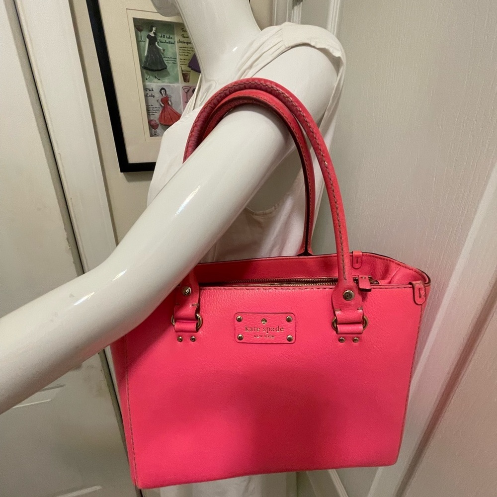 Kate Spade Neon Coral Pink Leather Tote - Picture 10 of 16